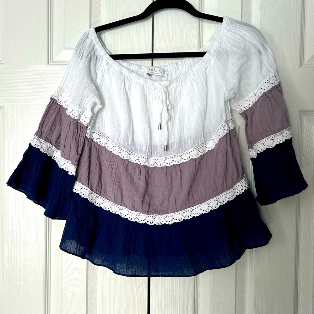 Alice & Trixie Top 100% Cotton 3/4 sleeve Off Shoulder  Lightweight Small